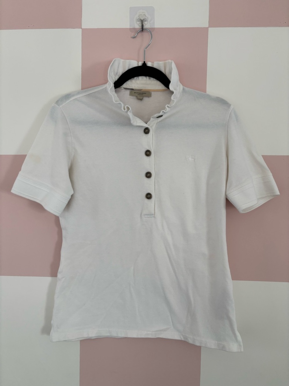 Burberry White Ruffle-Trim Short Sleeve Polo